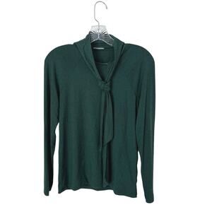 Zara Green Long Sleeve Neck Bow Blouse Top Size Medium